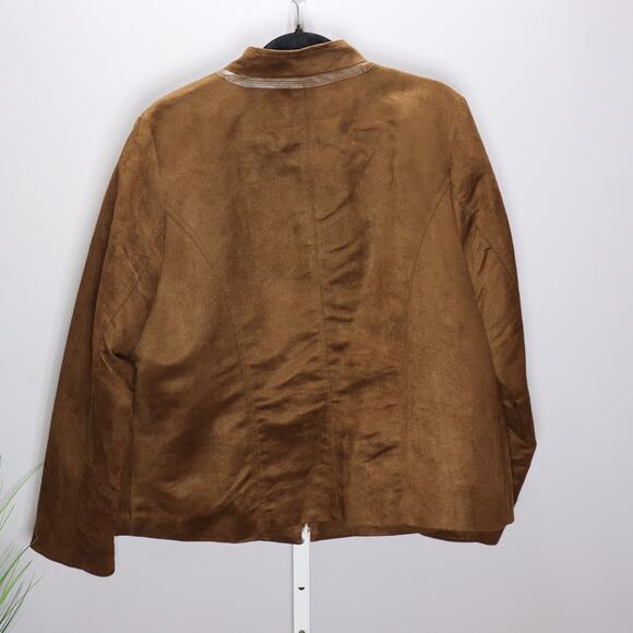 Laura Ashley Faux Suede Jacket Brown Zip Front Size M Gold Detail - Picture 3 of 5